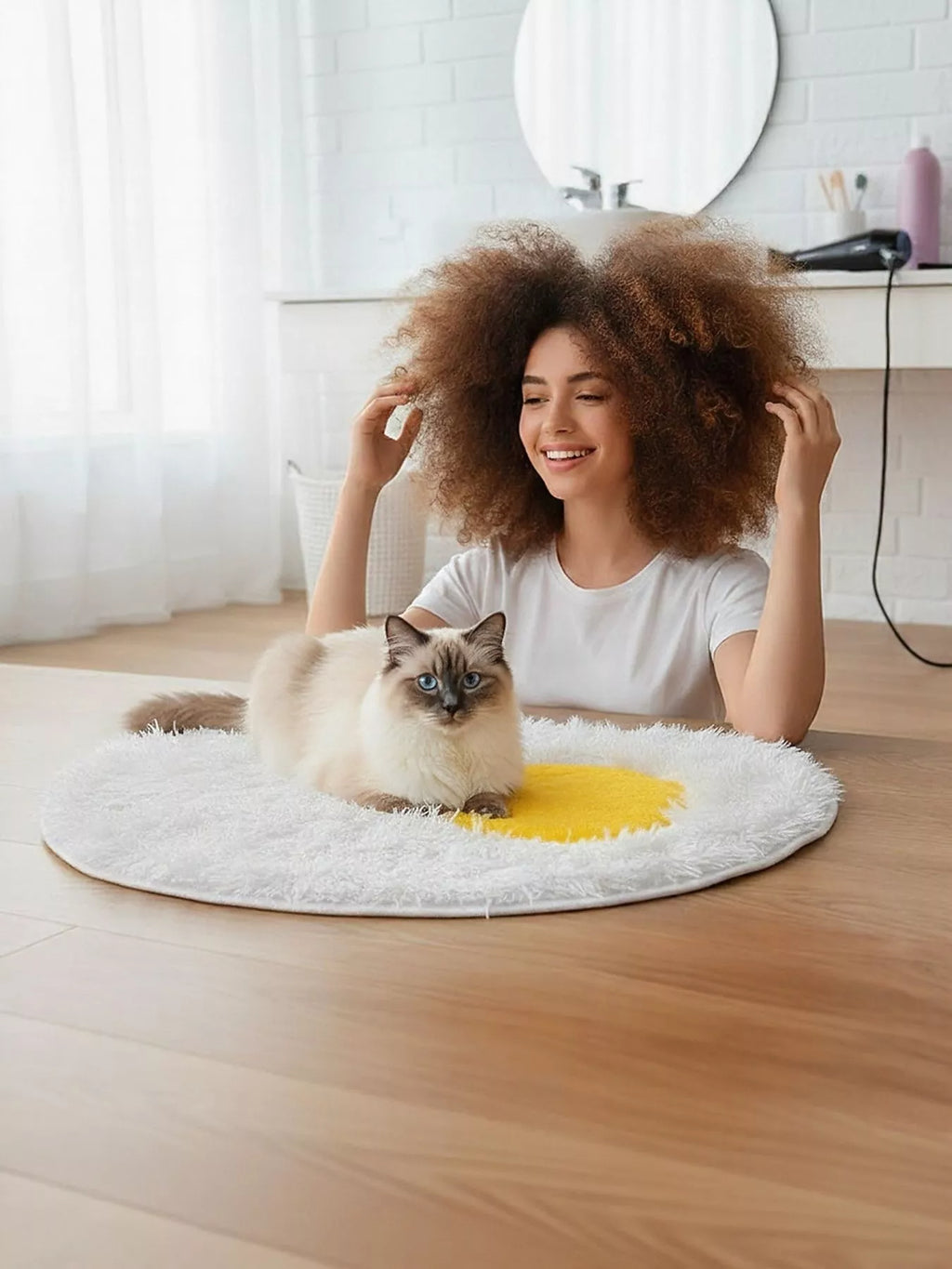 Fried Egg Design Plush Pet Mat