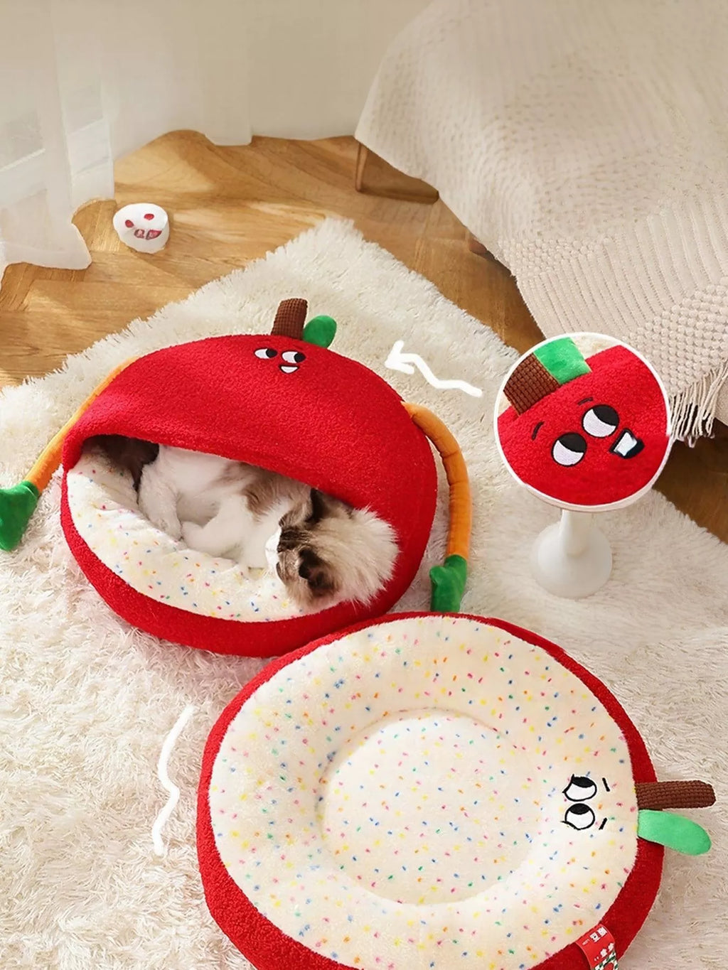 Cartoon Apple Shape Pet Nest with Plush Arms