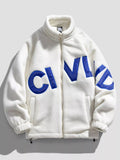 Men's Full Size Fleece Letter Graphic Zip Up Jacket Plus Size