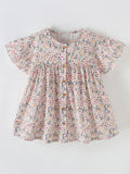 Children's Floral Print Button-Front Ruffle Sleeve Dress
