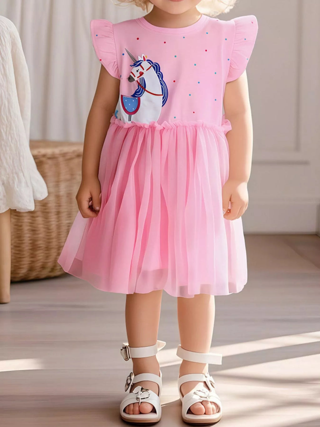 Children's Unicorn Ruffle Sleeve Tulle Dress