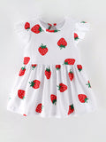 Children's Strawberry Print Ruffle Sleeve Dress