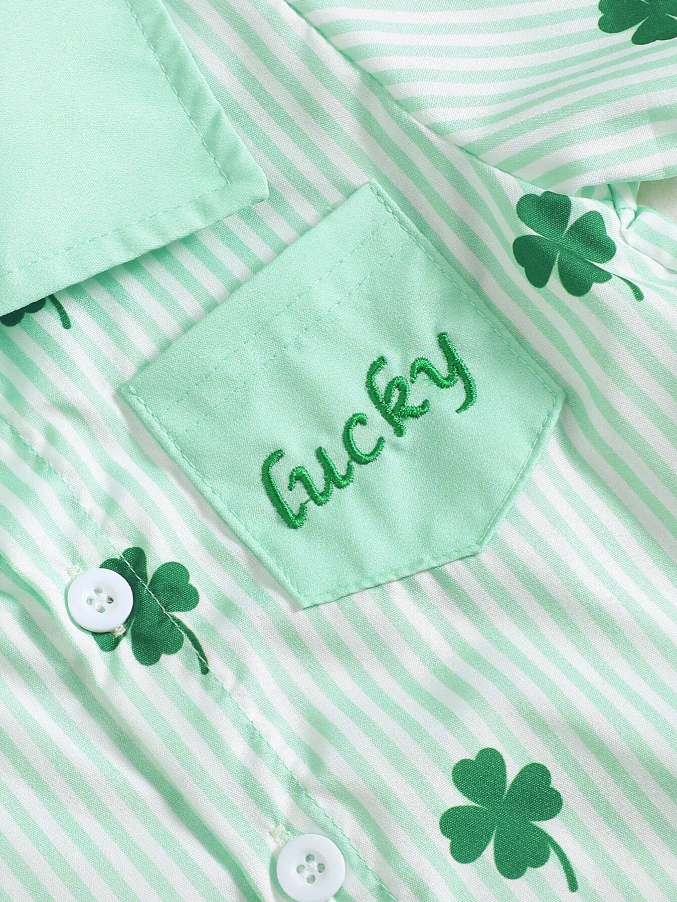Children's Lucky Clover Print Striped Shirt & Shorts Set