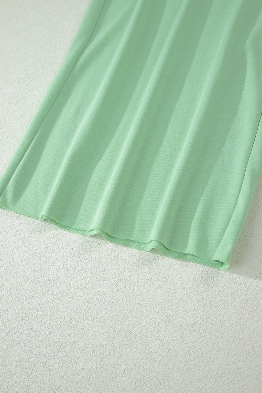Clearly Aqua Solid Color Ribbed Trim Short Sleeve Top Drawstring Loose Pants 2pcs Outfit