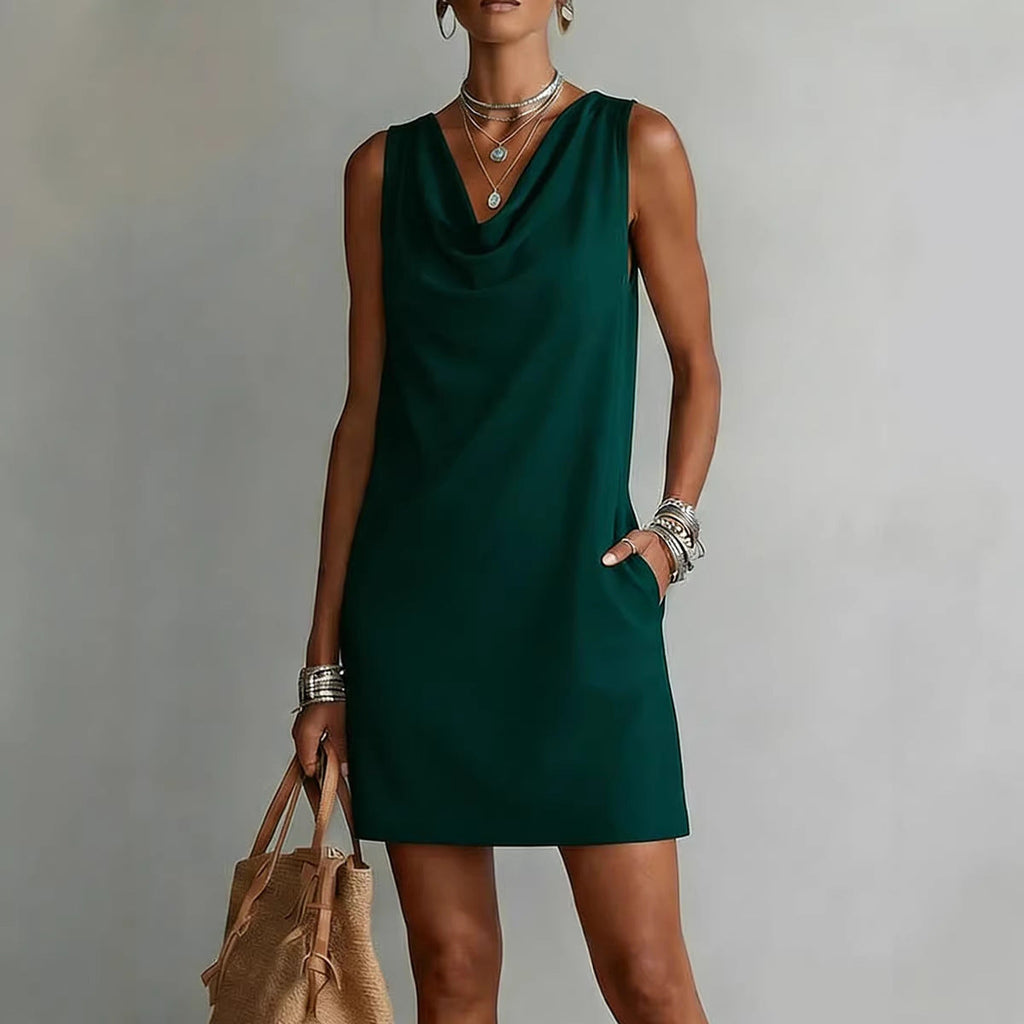 Women's Off-Shoulder Sleeveless Dress – Casual Midi Dress