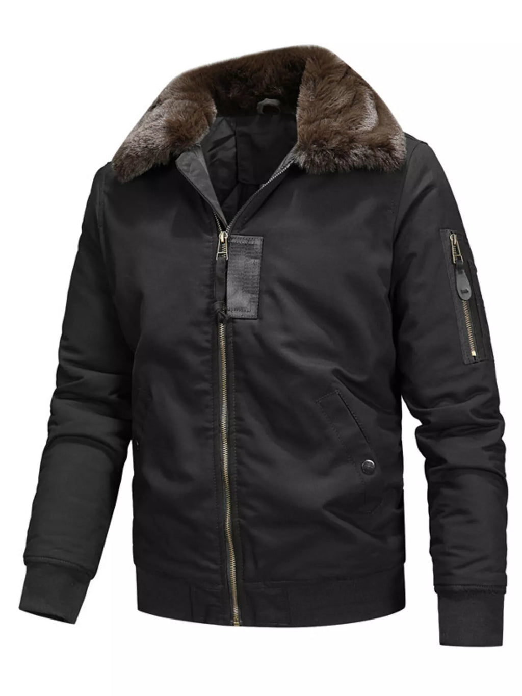 Men's Full Size Vintage Fur Collar Zip Up Jacket Plus Size