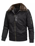 Men's Full Size Vintage Fur Collar Zip Up Jacket Plus Size