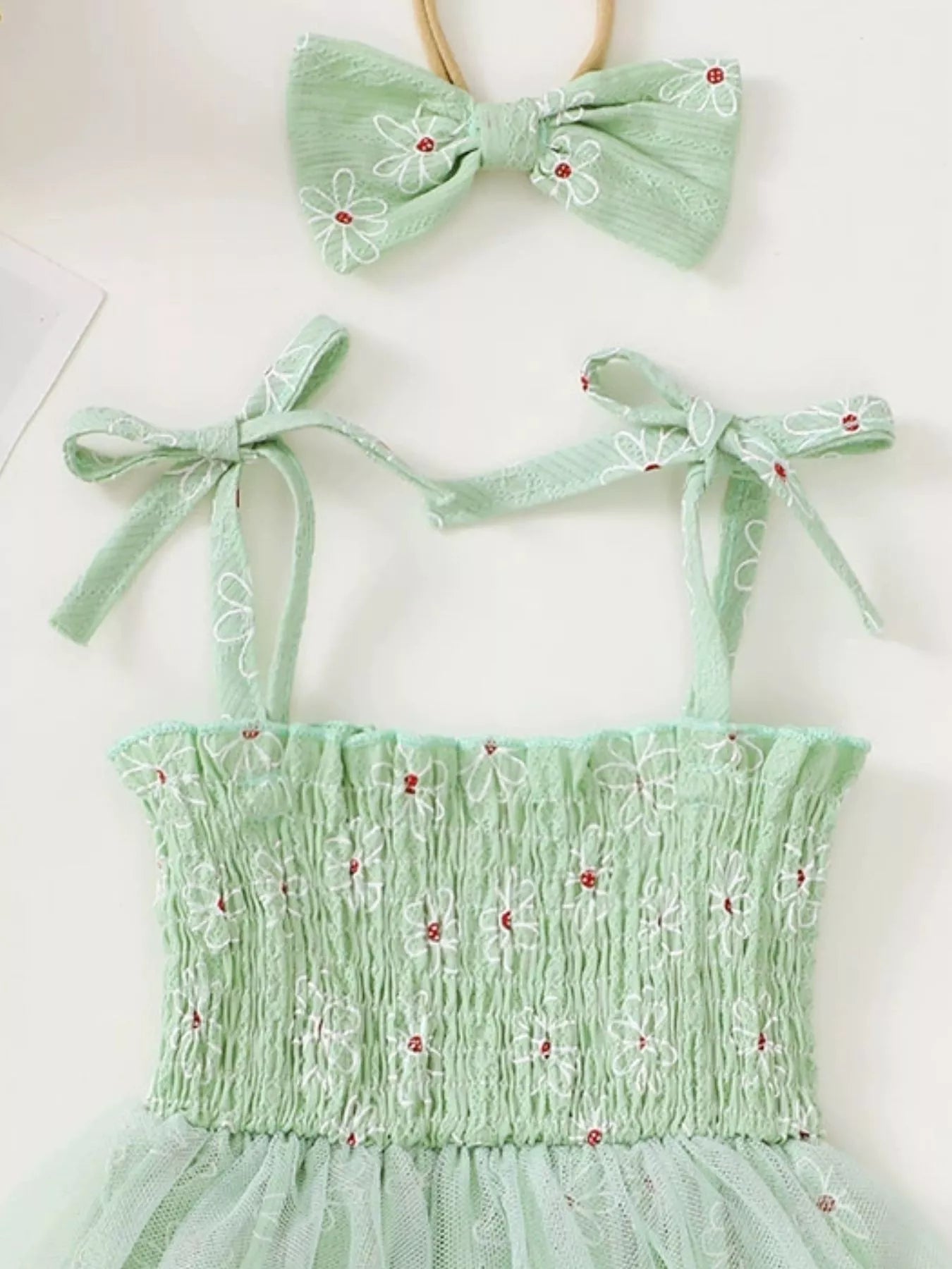 Children's Smocked Bodice Tulle Dress with Headband