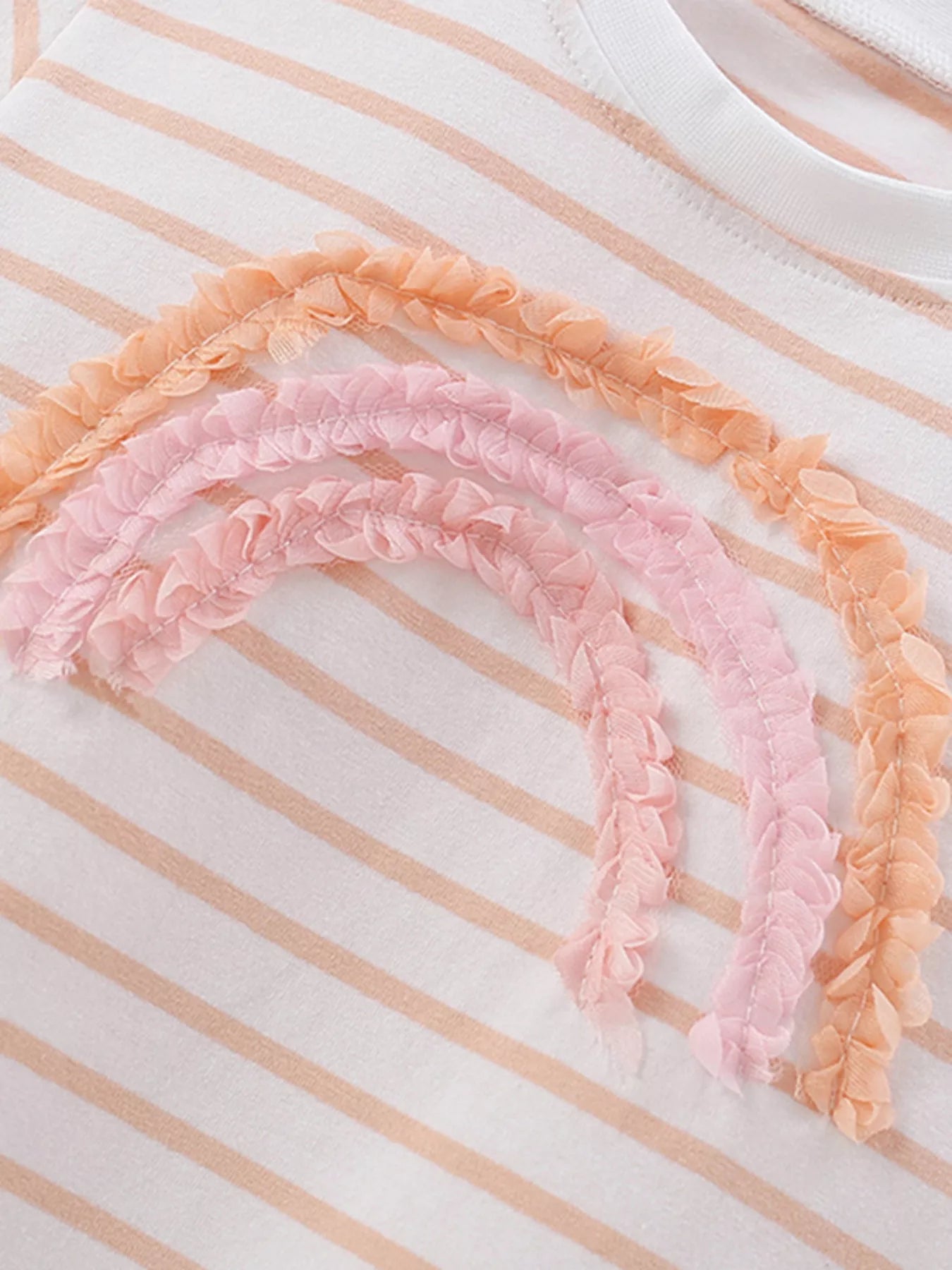Children's Rainbow Striped Ruffle Trim Tee and Shorts Set