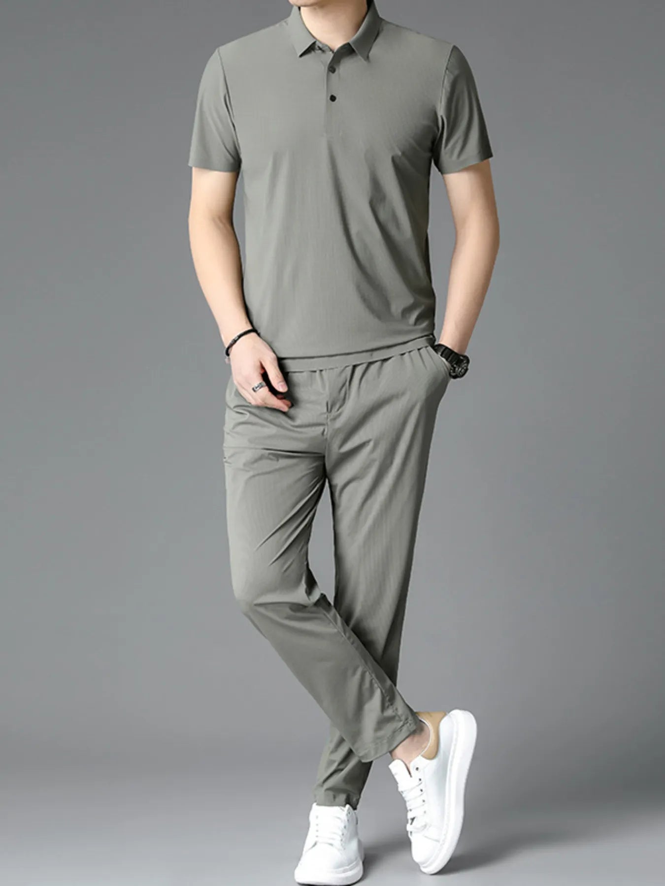 Men's Full Size Button Detail Short Sleeve Polo Plus Size