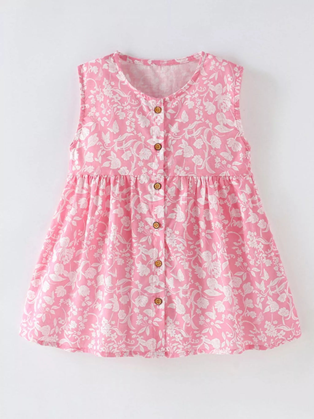 Children's Floral Print Button-Front Casual Dress