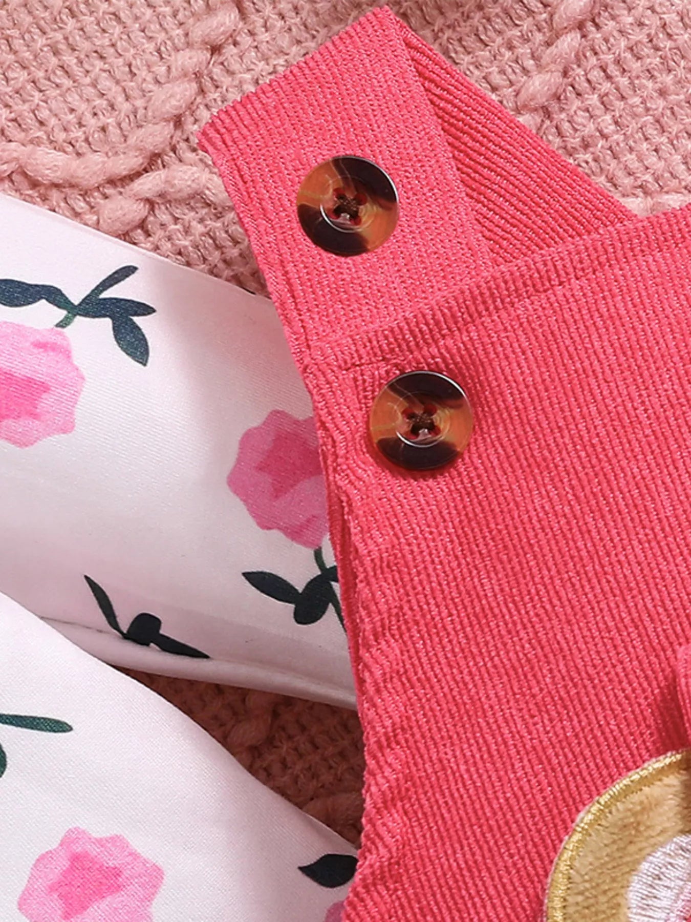 Children's Floral Bodysuit and Bear Overalls Set with Headband