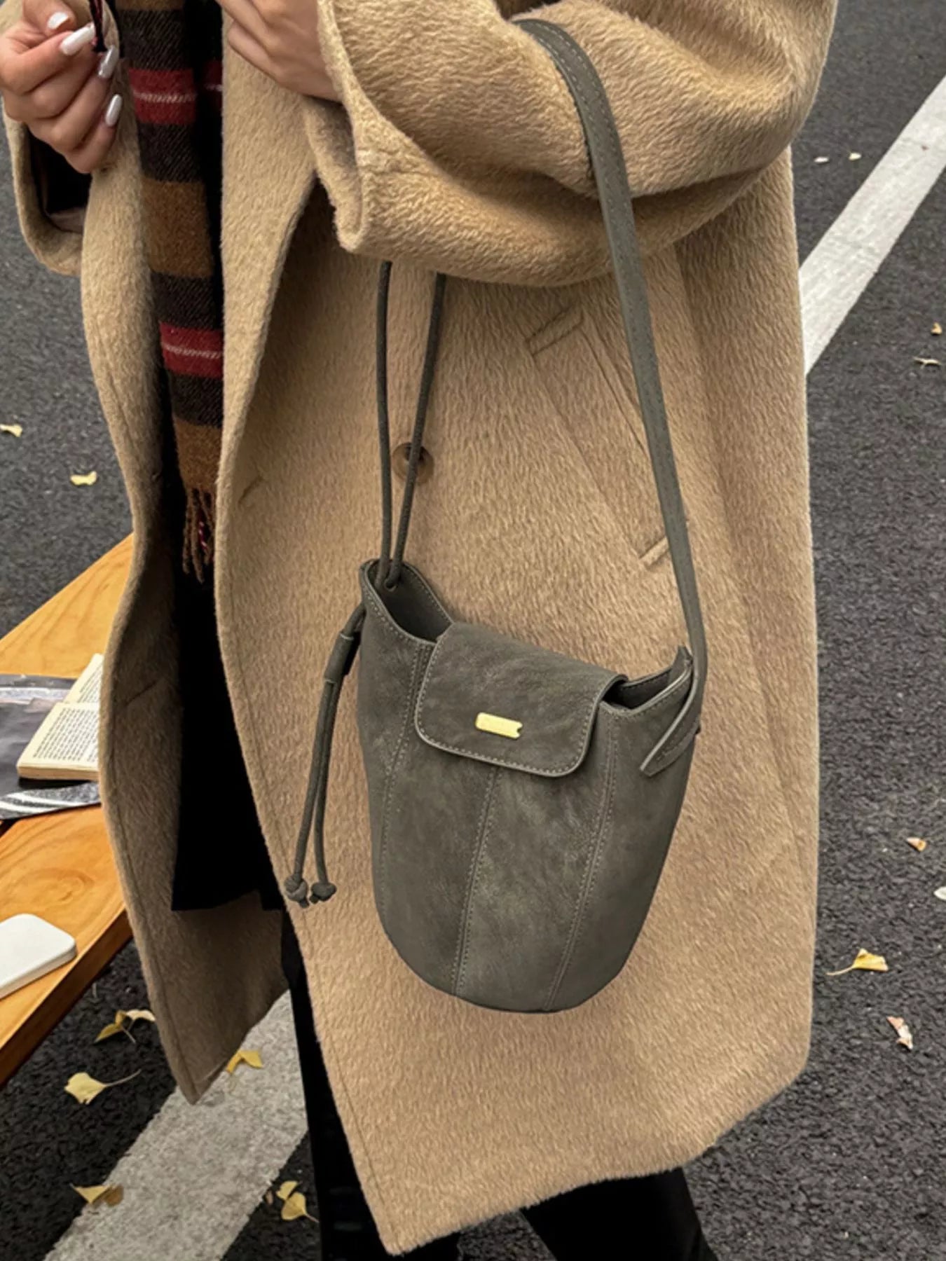 Vintage Suede Bucket Shoulder Bag