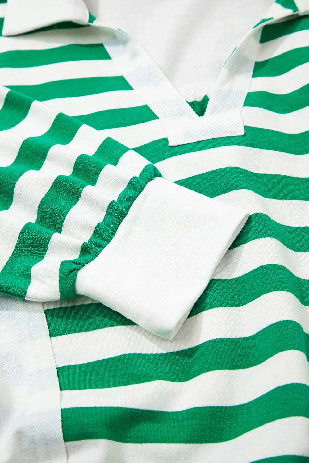 Green Stripe Colorblock Collared V Neck Cropped Knit Pullover