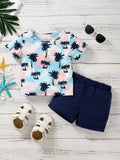 Children's Tropical Palm Print Tee and Shorts Outfit Set