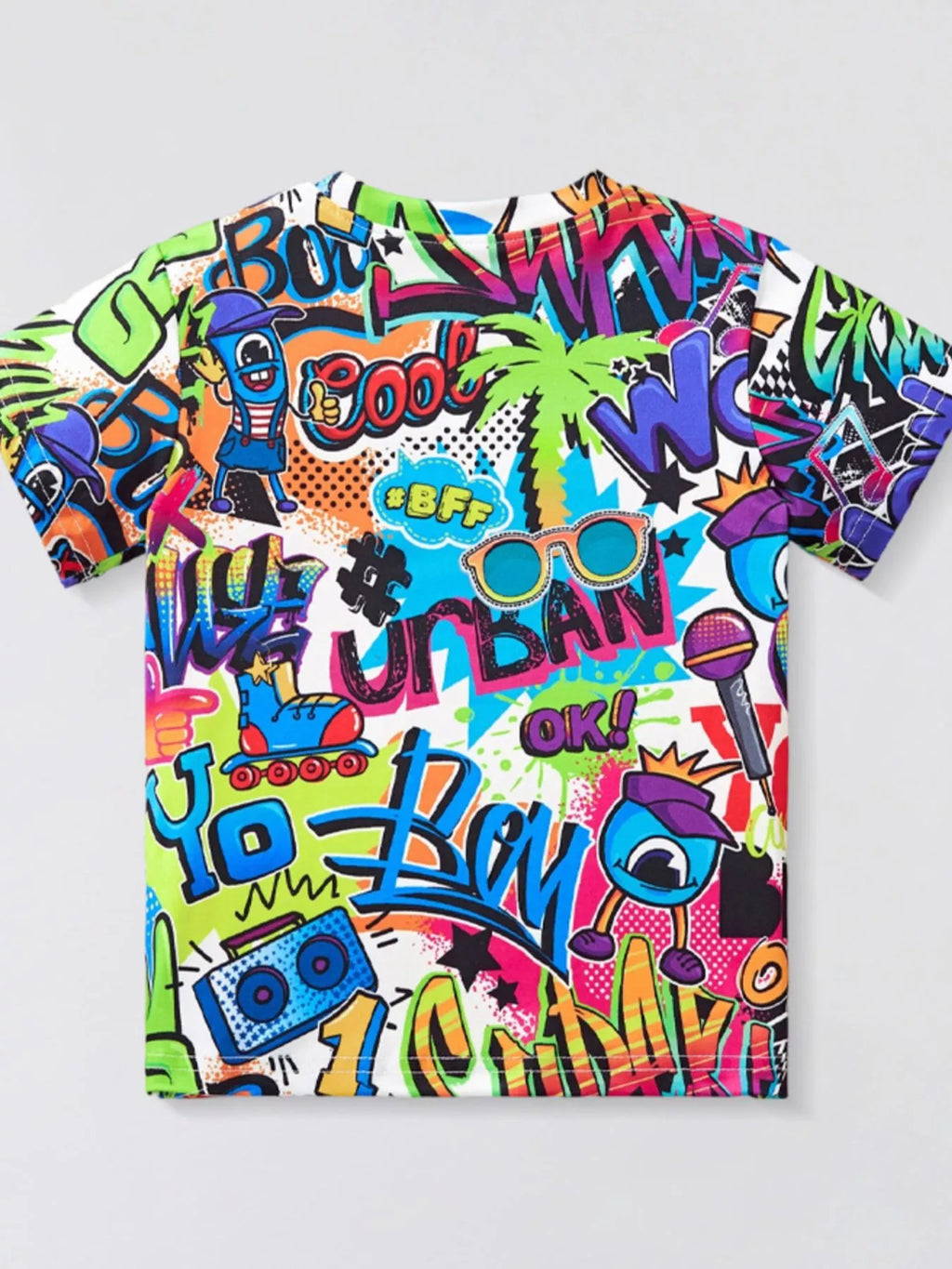 Children's Graffiti Print Crew Neck Short Sleeve T-Shirt