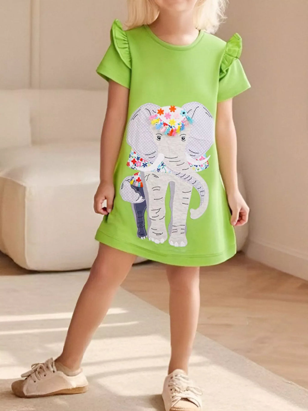 Children's Elephant Ruffle Sleeve Dress