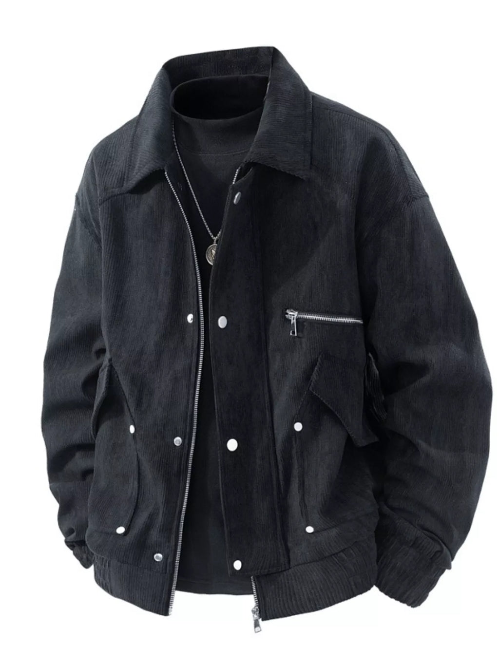 Men's Plus Size Casual Corduroy Snap-Down Jacket