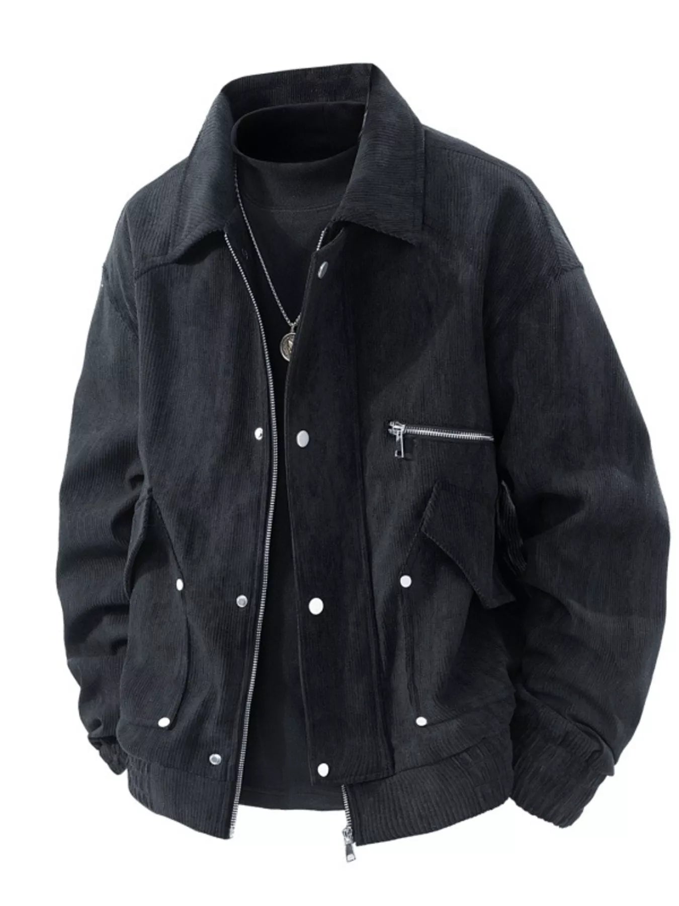 Men's Plus Size Casual Corduroy Snap-Down Jacket