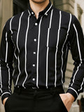 Men's Plus Size Slim Fit Striped Button Up Shirt