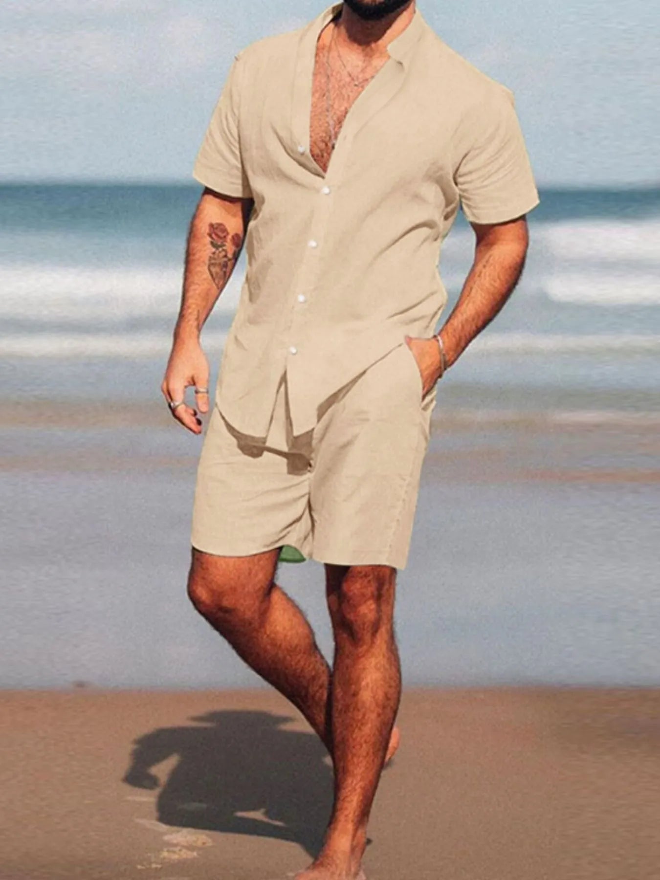 Men's Full Size Short Sleeve Shirt and Shorts Set Plus Size