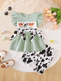 Children's Cow Print Ruffle Sleeve Top and Shorts Set
