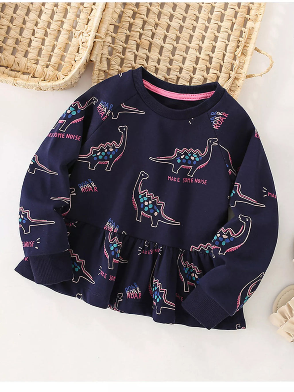 Children's Dinosaur Print Ruffle Hem Sweatshirt