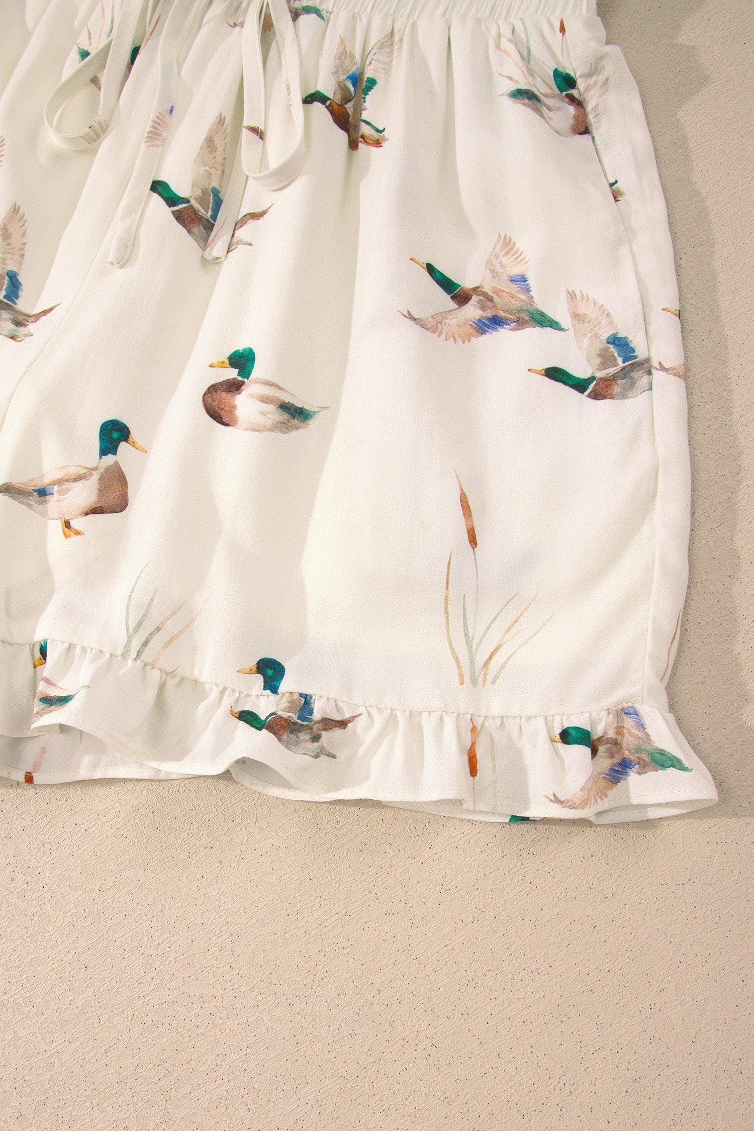 Beige Mallard Print Shirt Style Short Two Piece Set