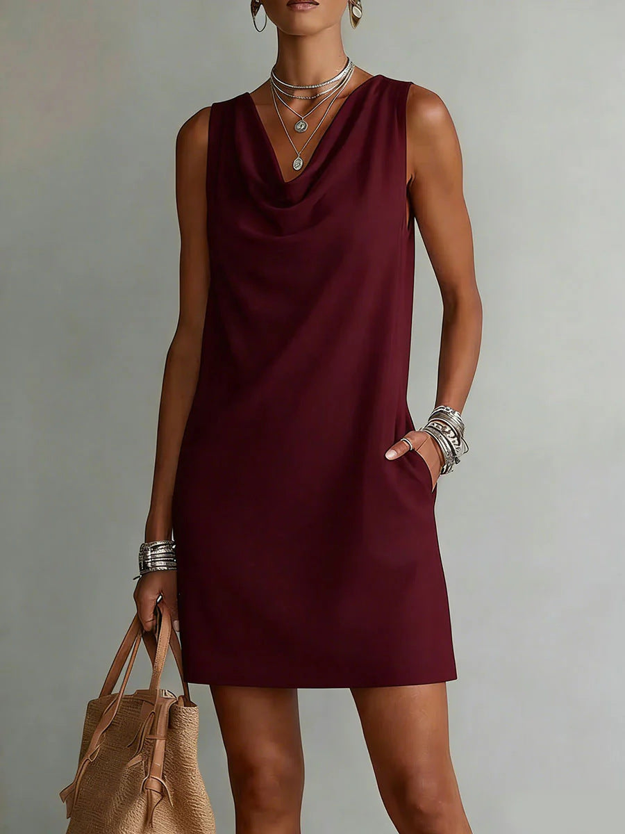 Women's Off-Shoulder Sleeveless Dress – Casual Midi Dress