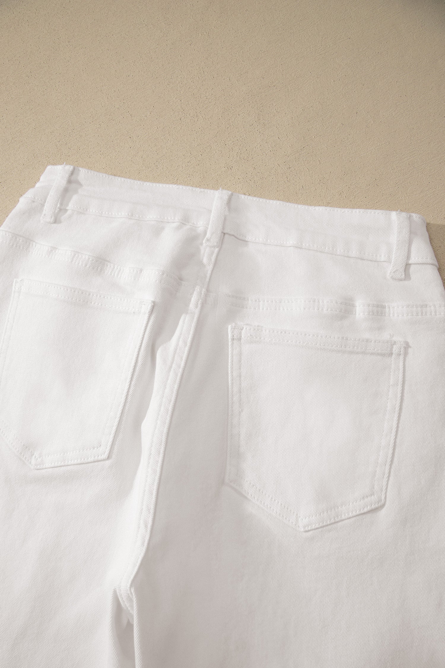 White Solid Color Rolled Cuffs Denim Bermuda Shorts