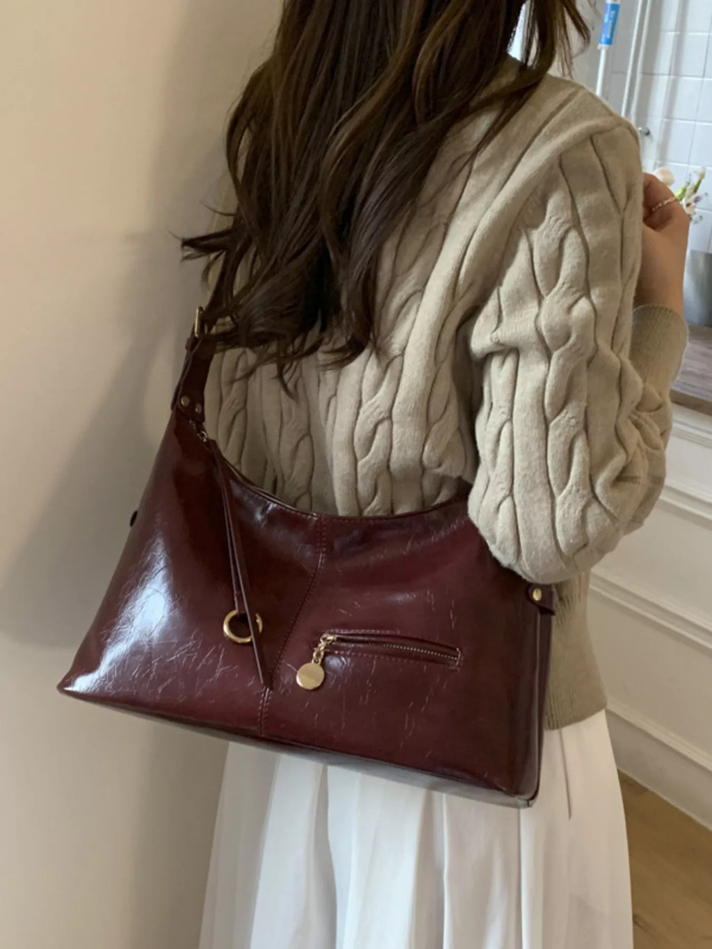 Leather Hobo Shoulder Bag