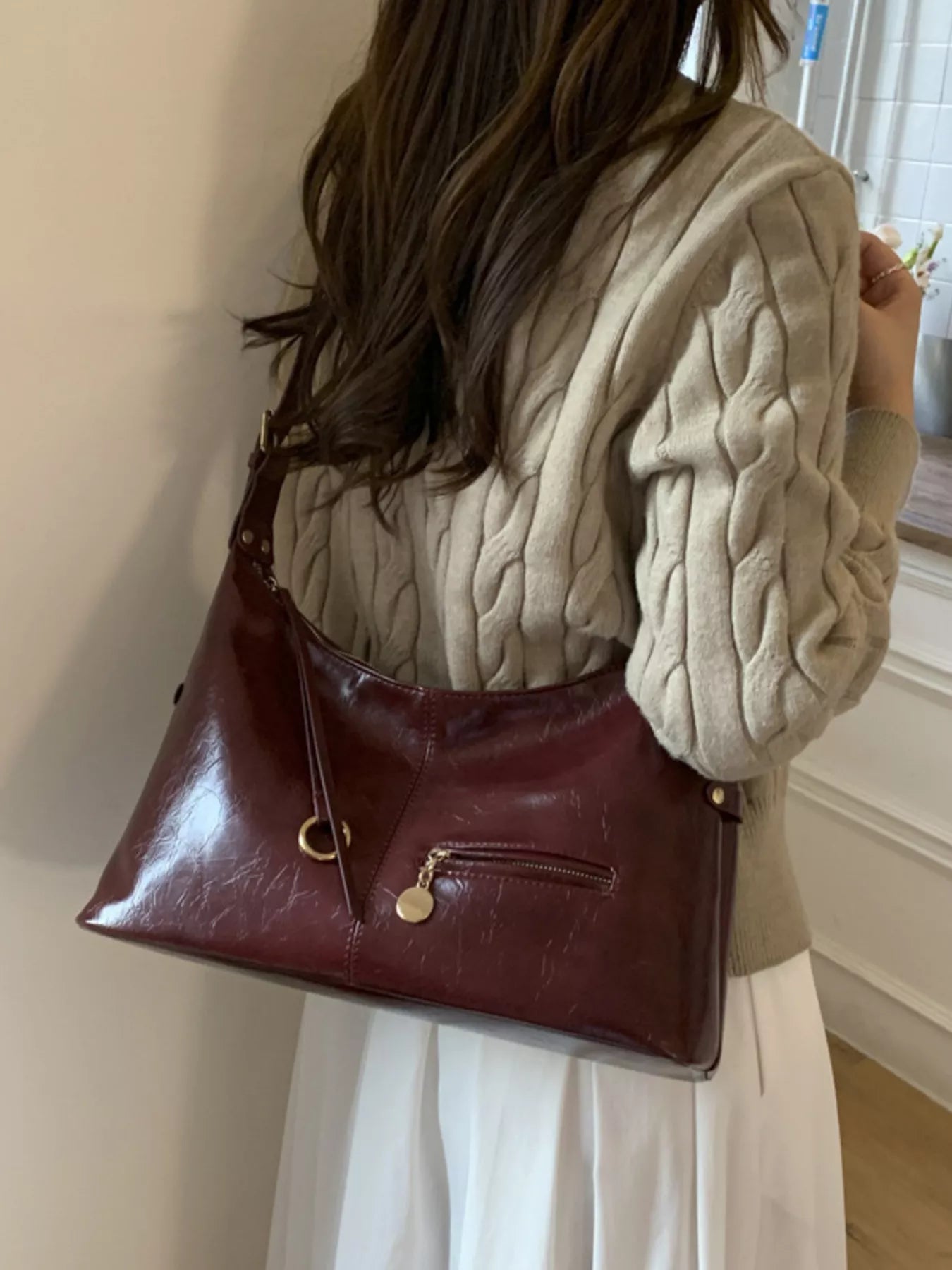 Leather Hobo Shoulder Bag