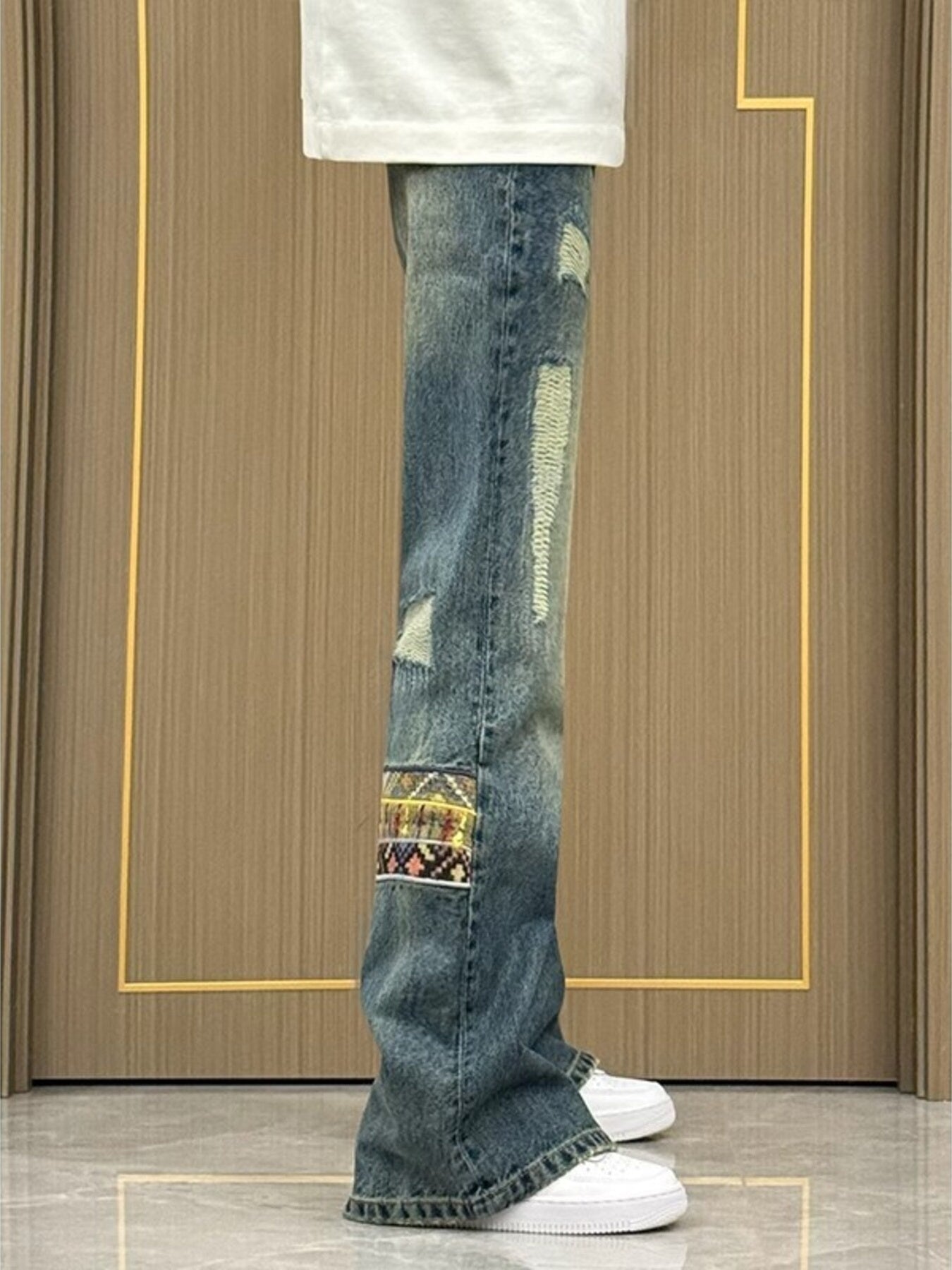 Men's Full Size Patchwork Wide Leg Jeans Plus Size