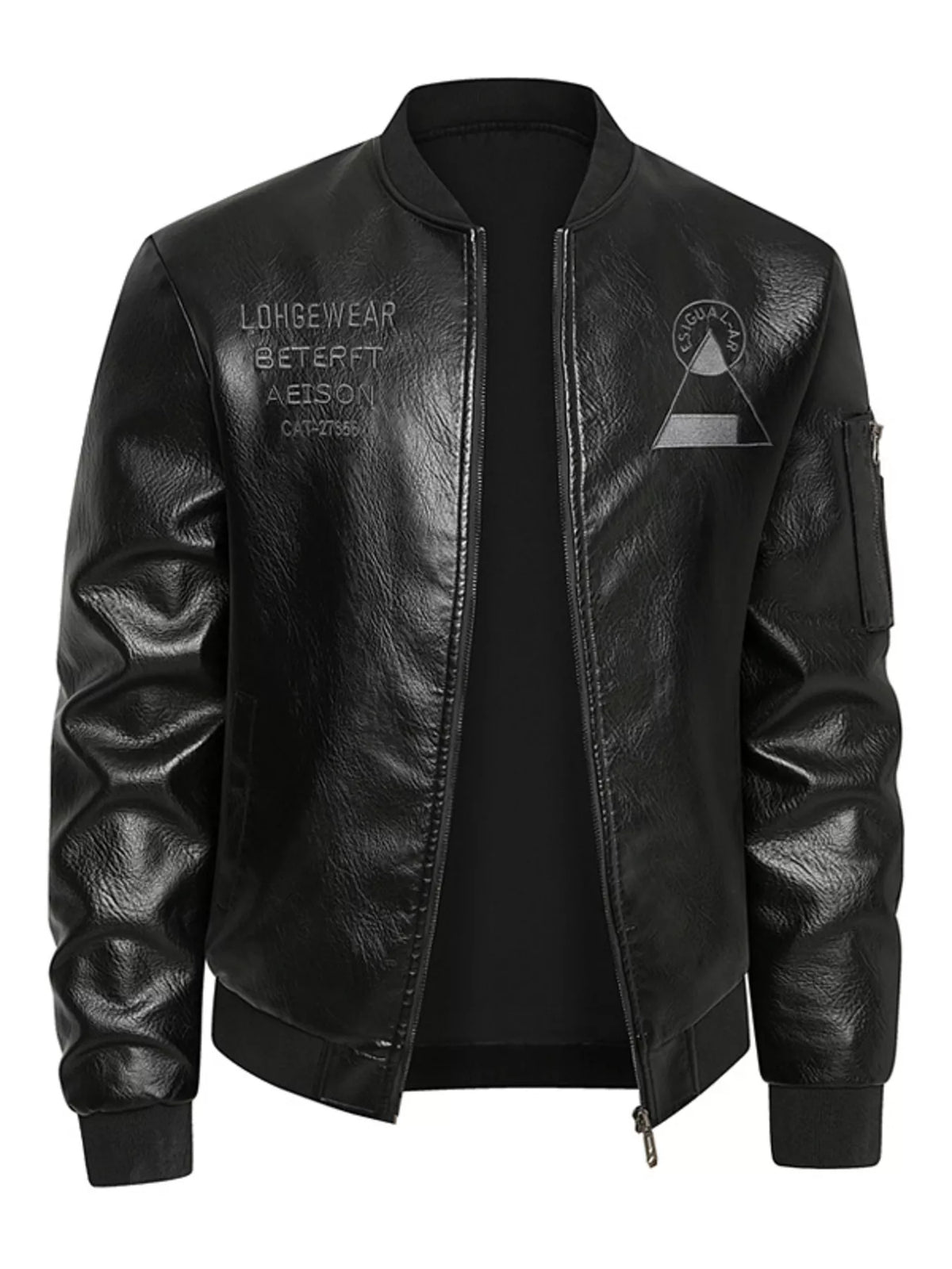 Men's Plus Size Zip Up Faux Leather Bomber Jacket