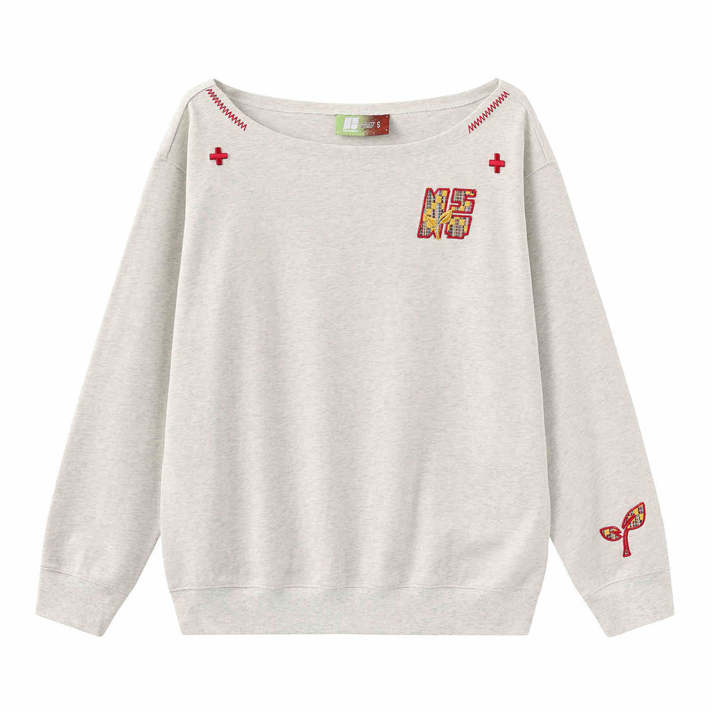 Women’s Slanted Shoulder Embroidered Long-Sleeve Top