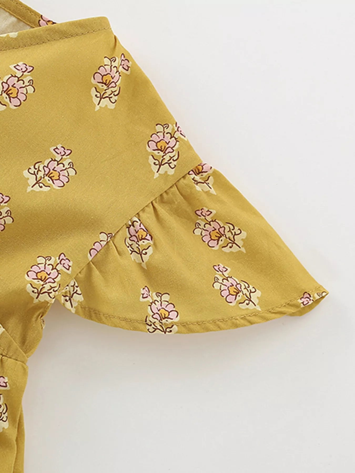 Children's Floral Print Ruffle Sleeve Wrap Dress