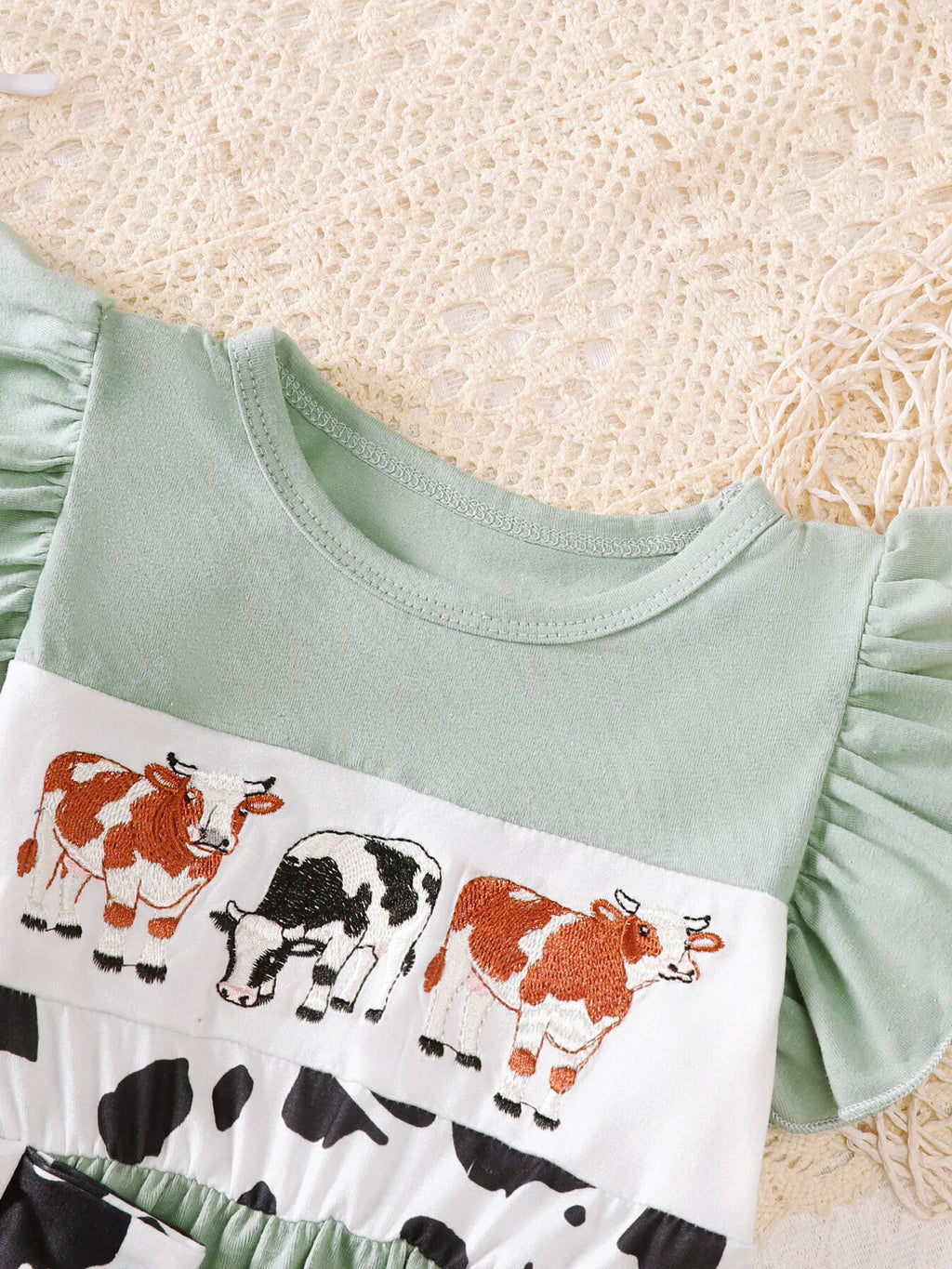 Children's Cow Print Ruffle Sleeve Top and Shorts Set