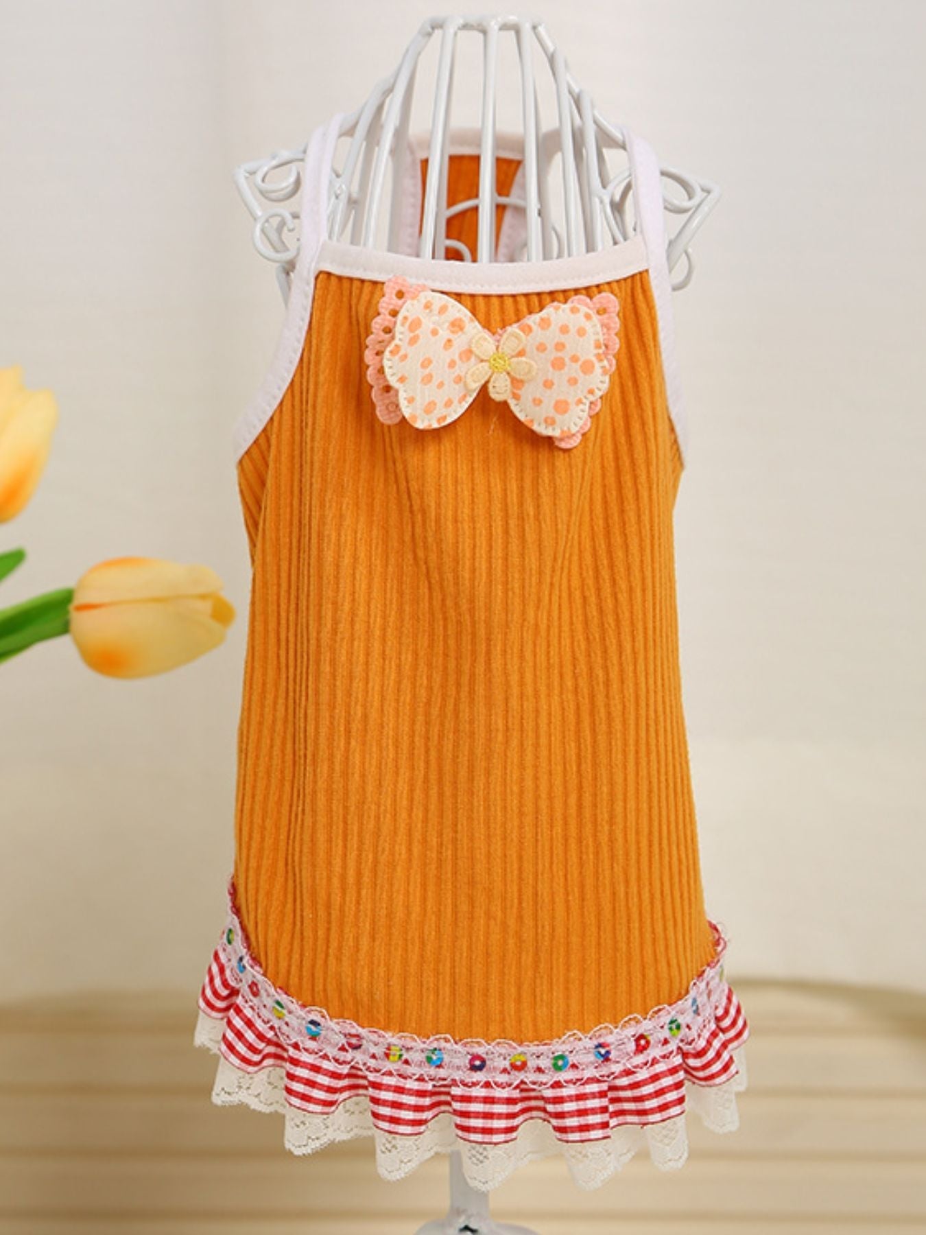 Bowknot Ruffled Hem Pet Top
