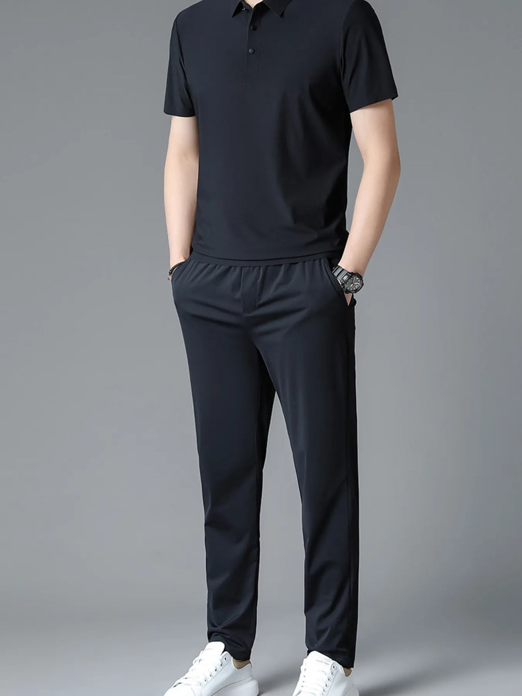Men's Full Size Button Detail Short Sleeve Polo Plus Size