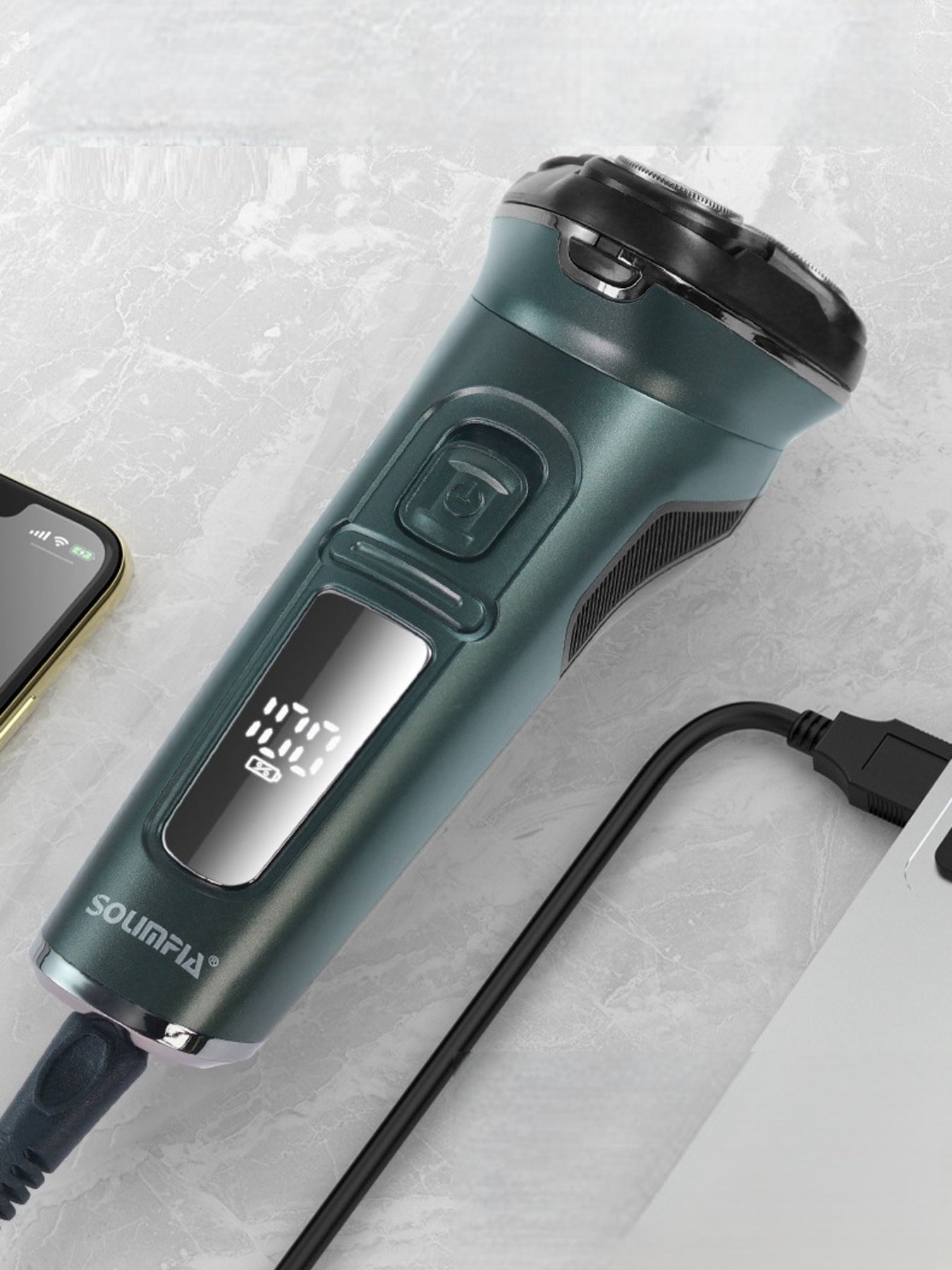 Rechargeable Rotary Electric Shaver with LED Display