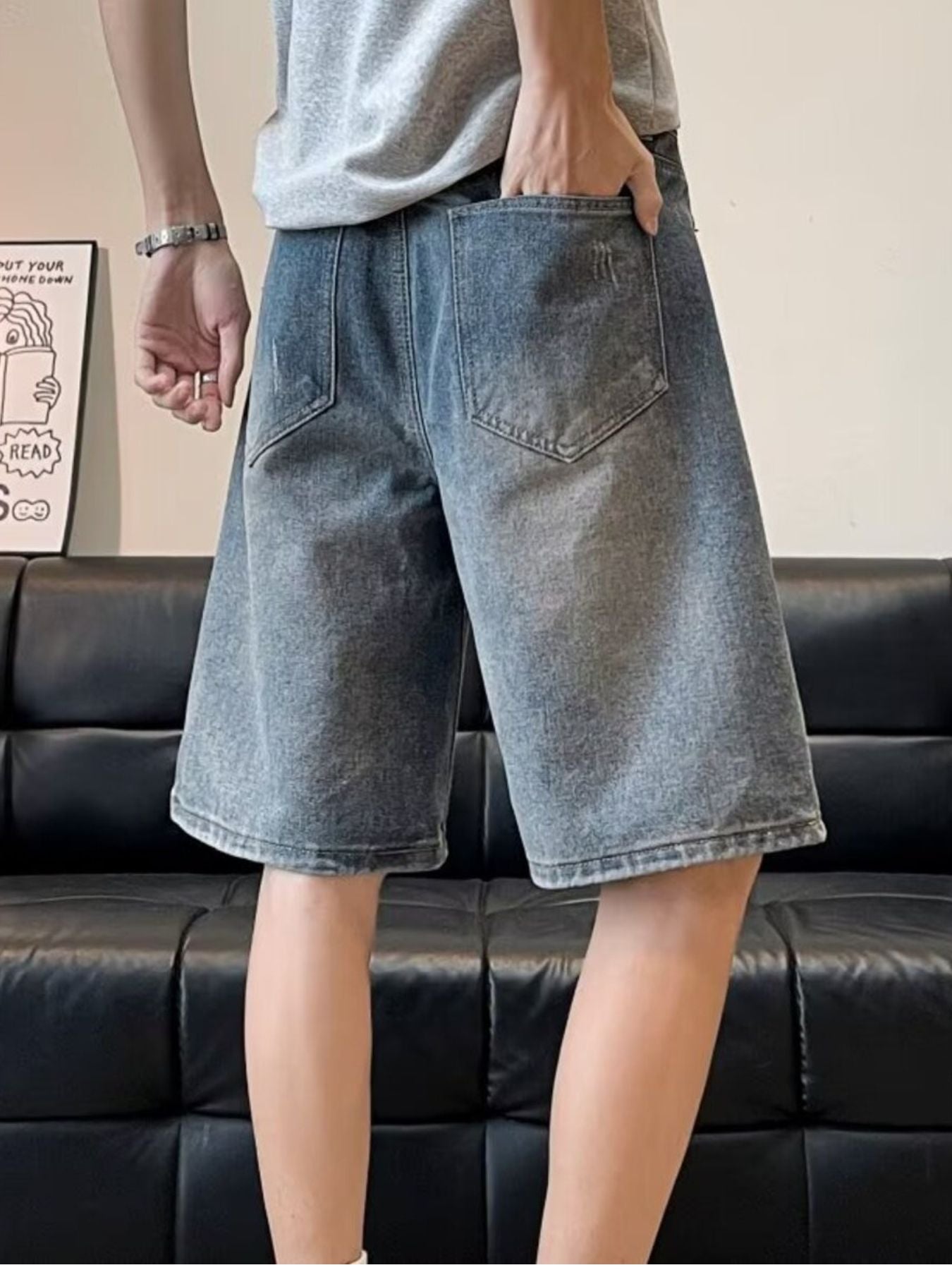 Men's Full Size Ripped Wide Leg Denim Shorts Plus Size