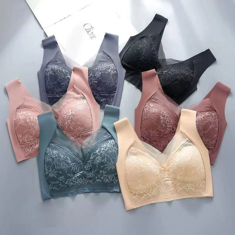 L-5XL Contrast Lace Wireless Bras For Womens Lingerie Top Female Lace Bra Underwire Plus Size Brassiere Perspective Sexy Bras