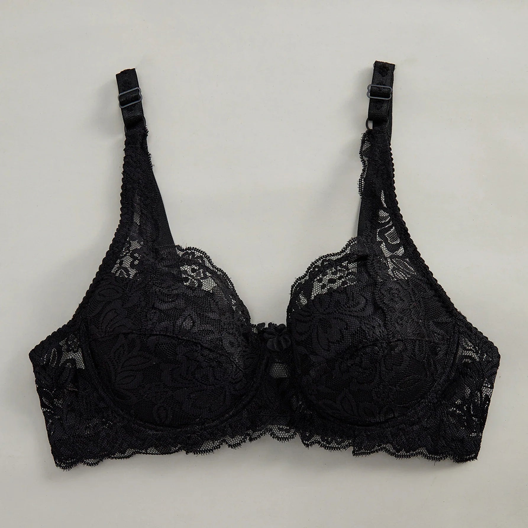 Women's Solid Color Bow Decor Push-Up Underwire Lace Bra with Adjustable Straps Soft Comfortable Breathable Triple-Breasted Ling