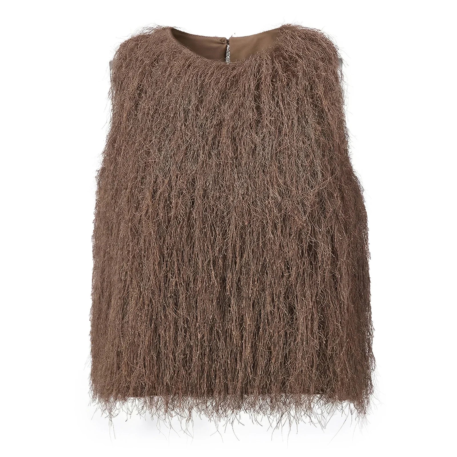 Women's 2026 Trendy White Fluffy Fur Sleeveless Cropped Top Soft Fuzzy Blouse Casual Party Daily Streetwear Fashion Top