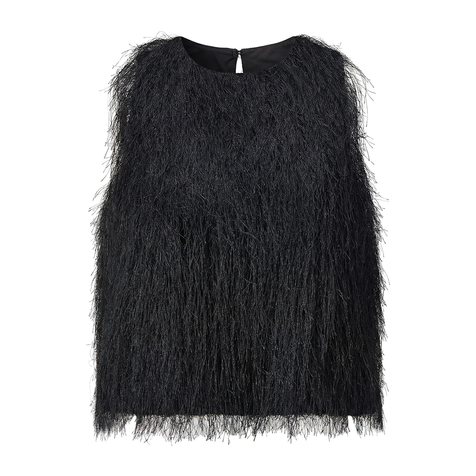 Women's 2026 Trendy White Fluffy Fur Sleeveless Cropped Top Soft Fuzzy Blouse Casual Party Daily Streetwear Fashion Top
