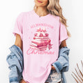 All Booked For Christmas Coquette Reading Teacher Winter Santa Xmas Comfort Colors Tee