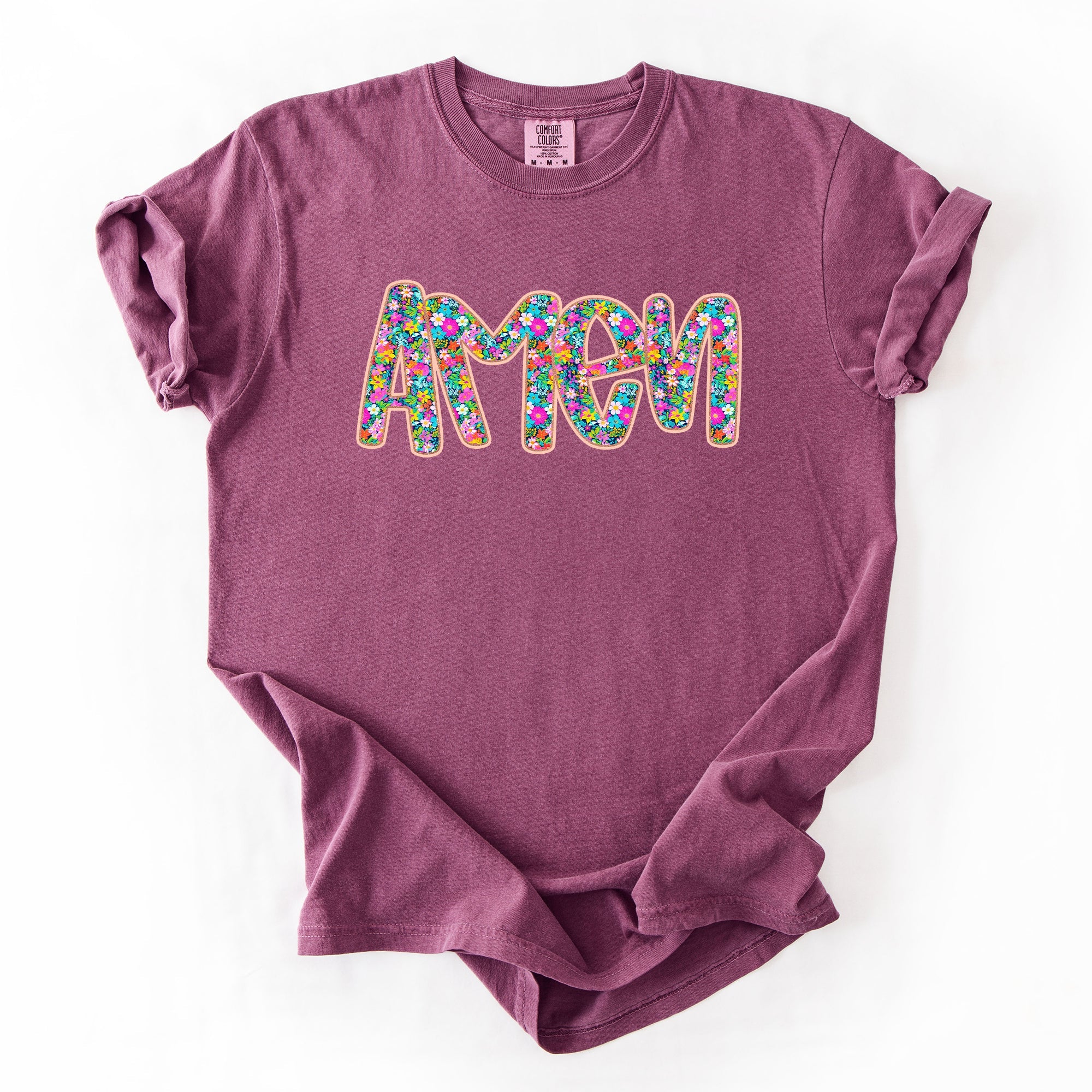 Amen Christian Gospel Faith Floral Flowers Bright Colorful Pastels Comfort Colors Tee