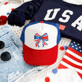 America Ribbon Coquette Patriotic Flag Inspired Stars Stripes Edition Snapback Trucker Hat