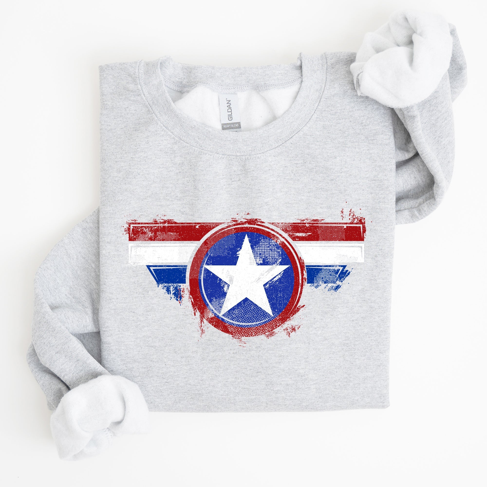America Super Hero Flag Patriotic 4th of July United States Flag Emblem Graphic Inspired Sweatshirt