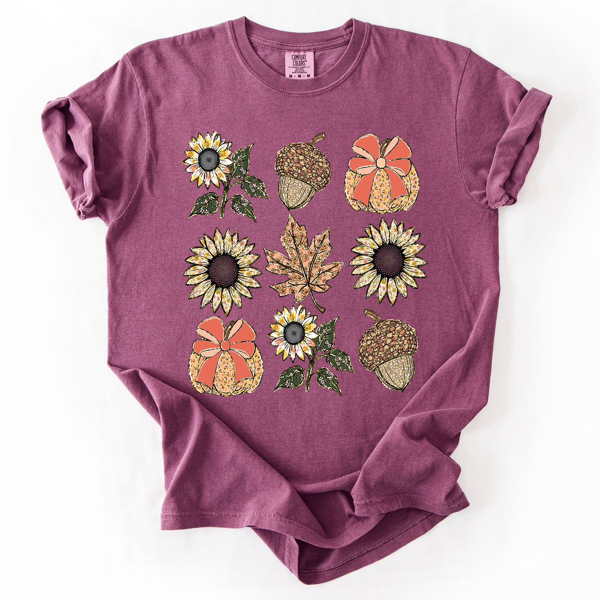 Autumn Floral Sunflowers Pumpkin Fall Blue Wildflower Allover Floral Vintage Boho Nature Comfort Colors Tee